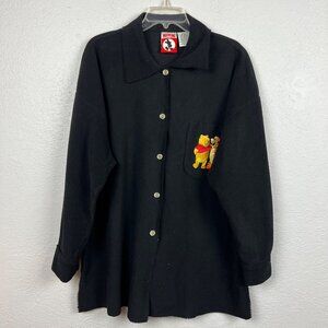 Mickey, Inc Women's Black Winnie The Pooh Fleece Embroidered Button Up Size XL